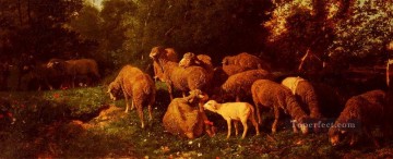 Charles Emile Jacque Painting - Les Moutons Dans Le SousBios animalier Charles Emile Jacque